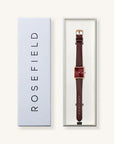 Rosefield horloge QBBLR-Q56 Boxy XS Burgundy Sunray Dark Brown Leather Rose Gold - PansiteNederland.nl