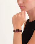 Rosefield horloge QBBLR-Q56 Boxy XS Burgundy Sunray Dark Brown Leather Rose Gold - PansiteNederland.nl