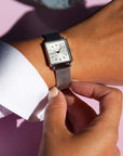 Rosefield horloge QMWMS-Q038 The Boxy XS White Sunray Mesh Silver - PansiteNederland.nl