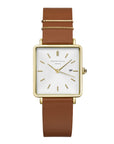 Rosefield horloge QSCG-Q029 The Boxy White Sunray Cognac Gold - PansiteNederland.nl
