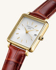 Rosefield horloge QWBLG-Q55 Boxy XS White Medium Brown Leather Gold - PansiteNederland.nl