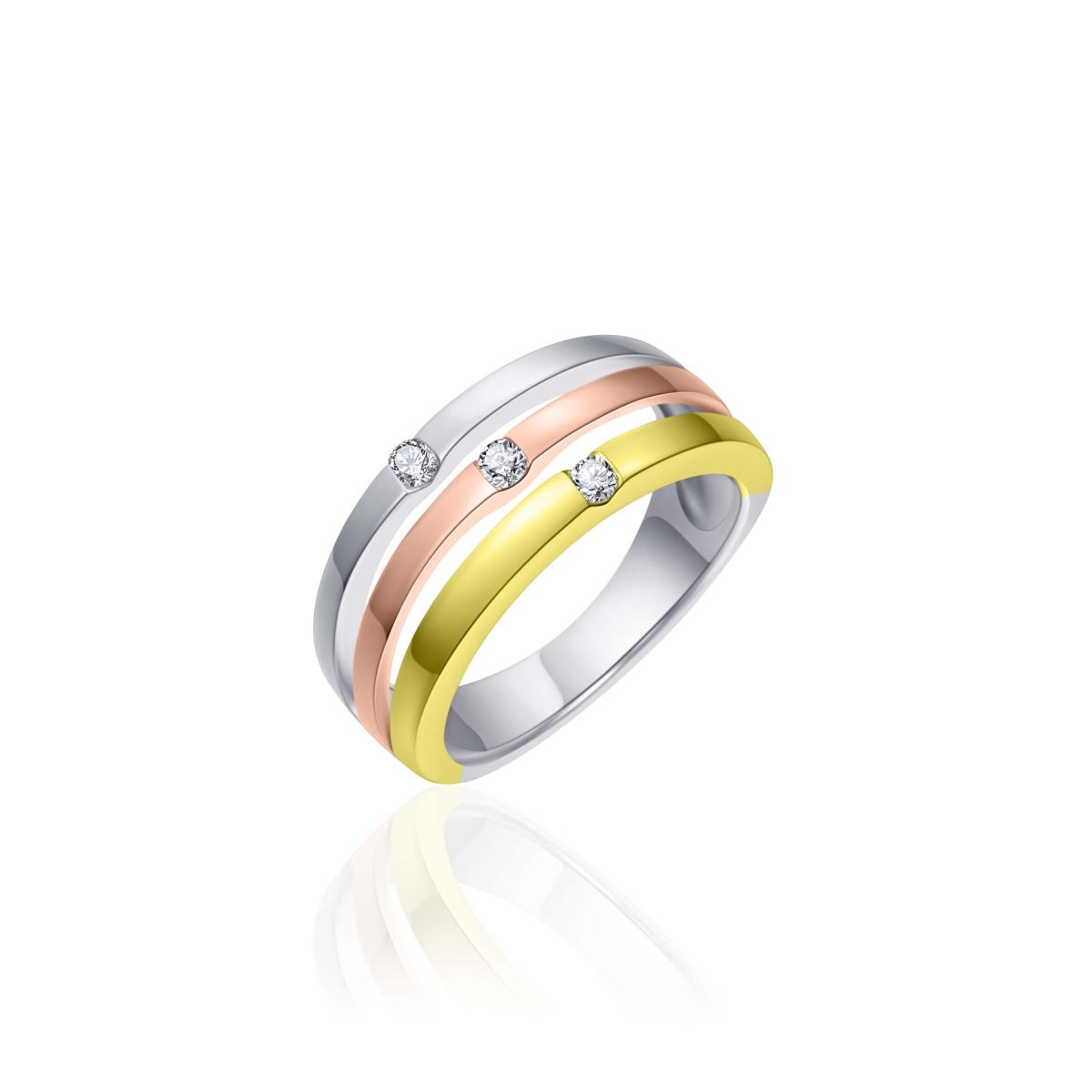 Gisser Ring Zilver Verguld Tricolor Zirkonia Wit – R051T