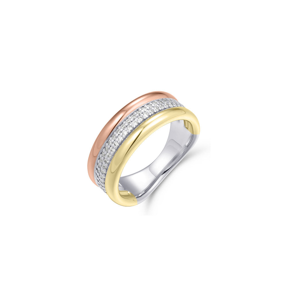 Gisser Ring Zilver Verguld Tricolor Zirkonia Wit – R457T