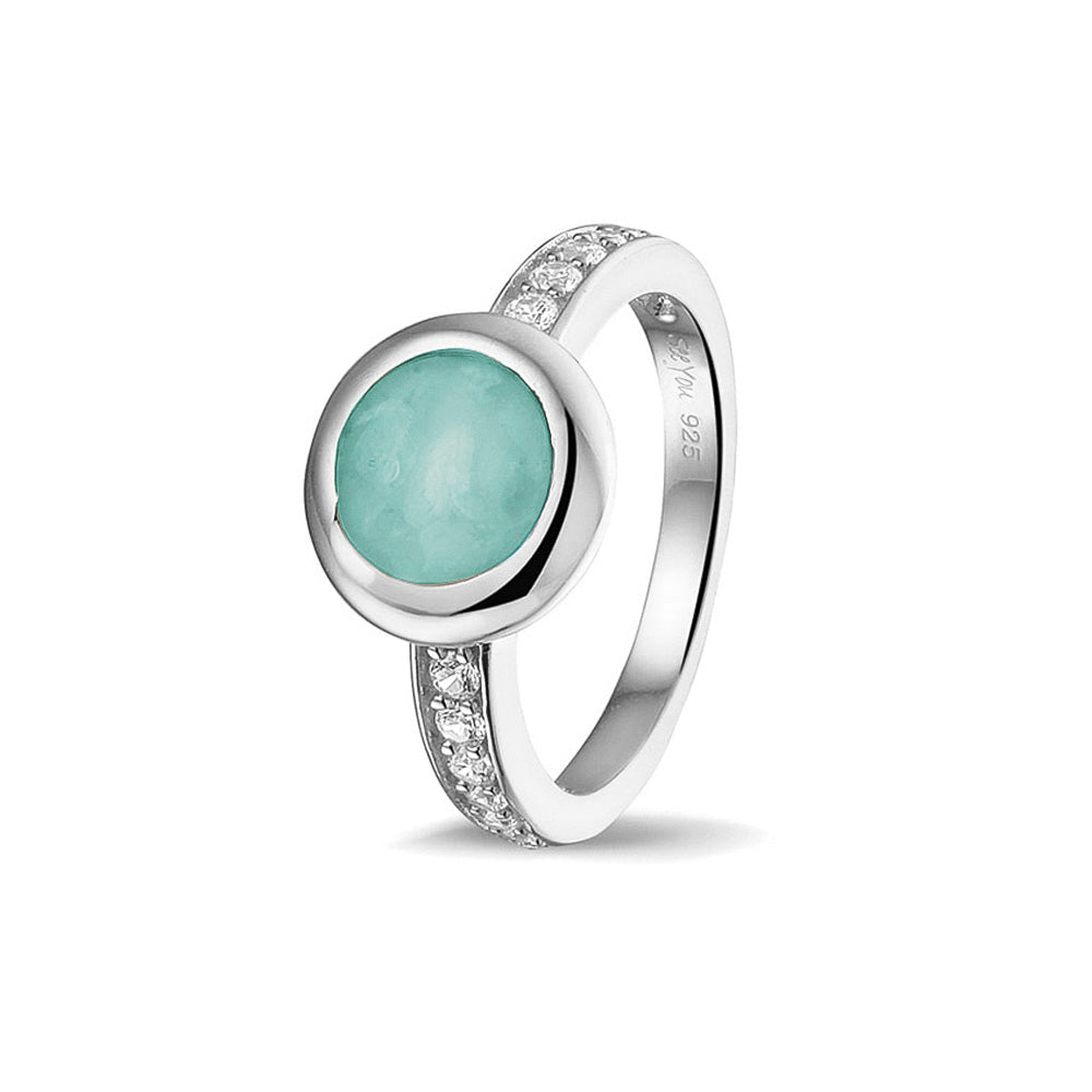 See You Round Head Gem Ring Band 11 mm zilver zwart - RG-035-Z-EU50