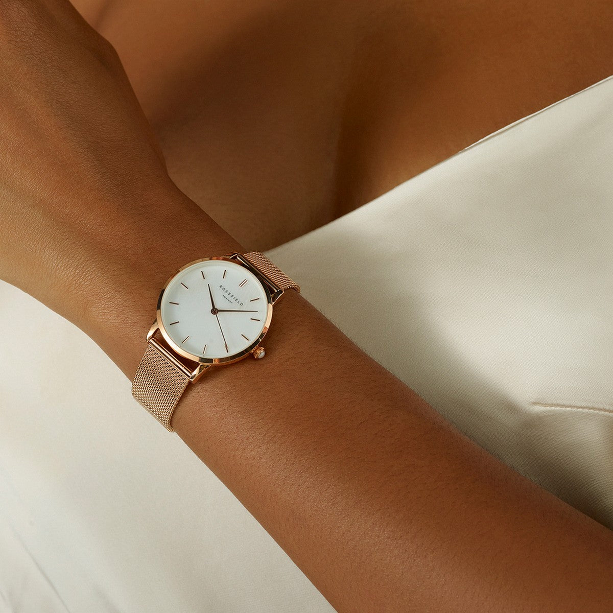 Rosefield Dameshorloge Pearl Edit Mesh White MOP Rose Gold RMRMR-R09 Goudkleurig