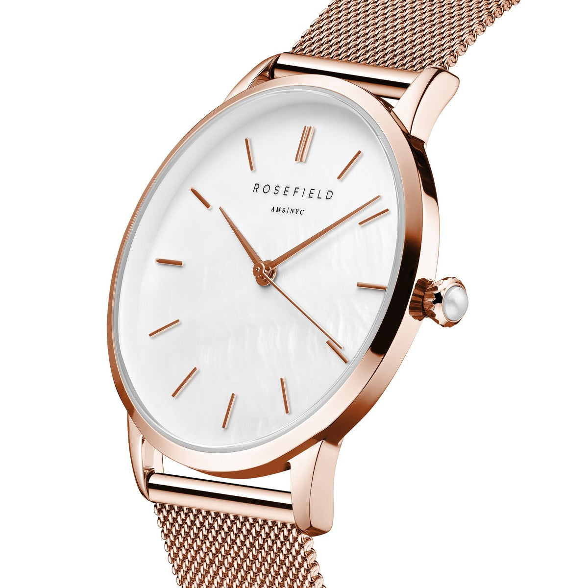 Rosefield Dameshorloge Pearl Edit Mesh White MOP Rose Gold RMRMR-R09 Goudkleurig