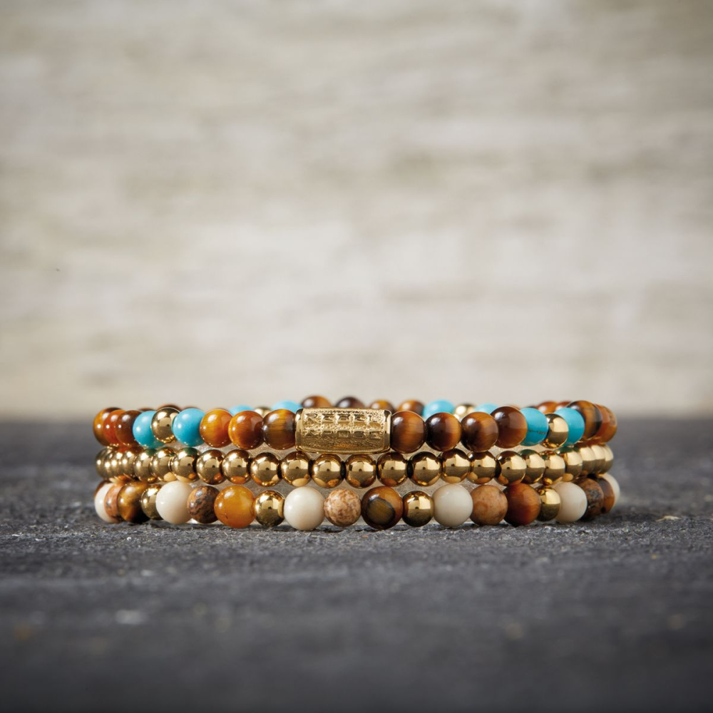 Rebel & Rose More Balls Than Most 4mm Armband RR-40057-G – Bruin/Beige/Geelgoud
