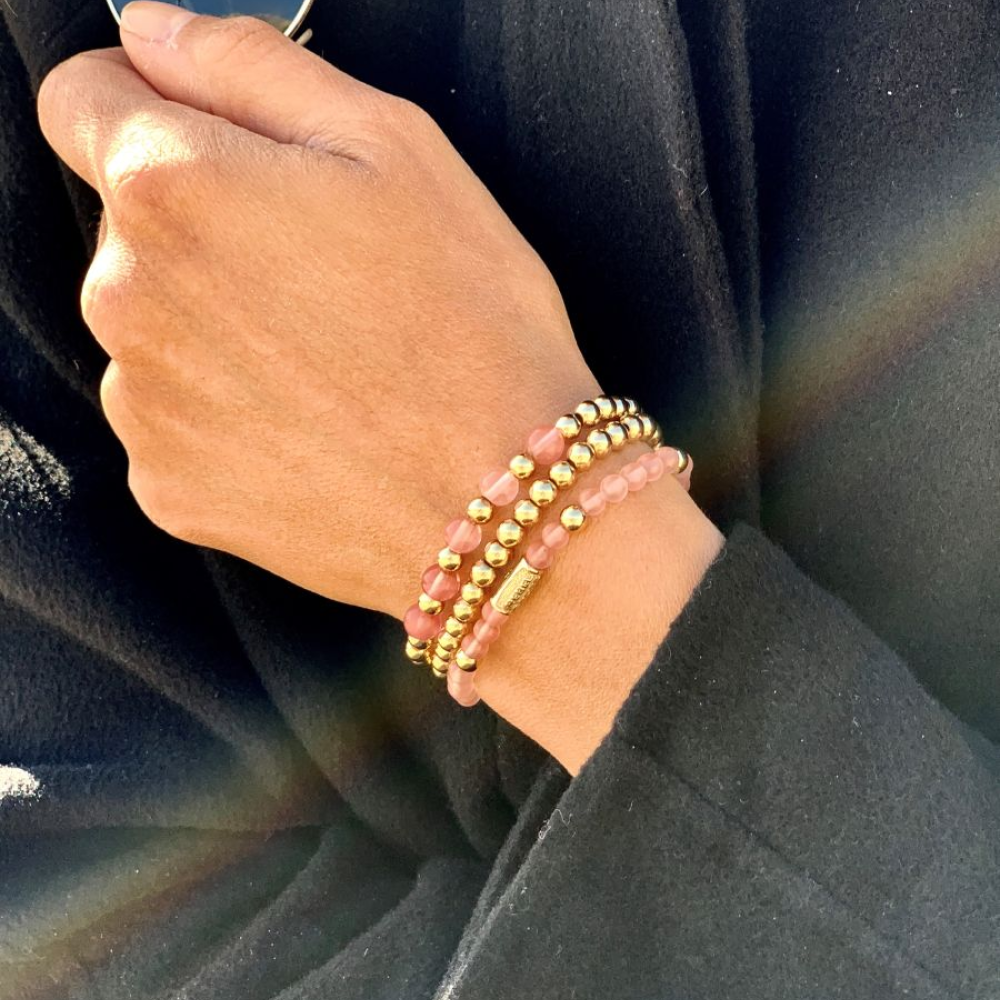 Rebel & Rose More Balls Than Most 4mm Armband RR-40062-G – Roze/goud-kleur