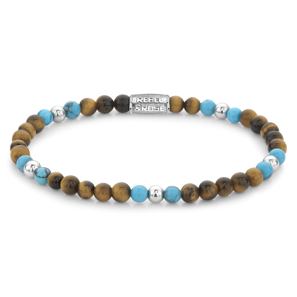 Rebel & and Rose - Armband - Mix Tiger Turquoise - 4mm Armband - RR-40109-S Dames - PansiteNederland.nl