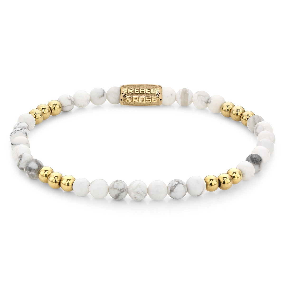 Rebel & Rose Armband Gold & Virgin White 4mm Natuursteen Unisex RR-40110-G - PansiteNederland.nl