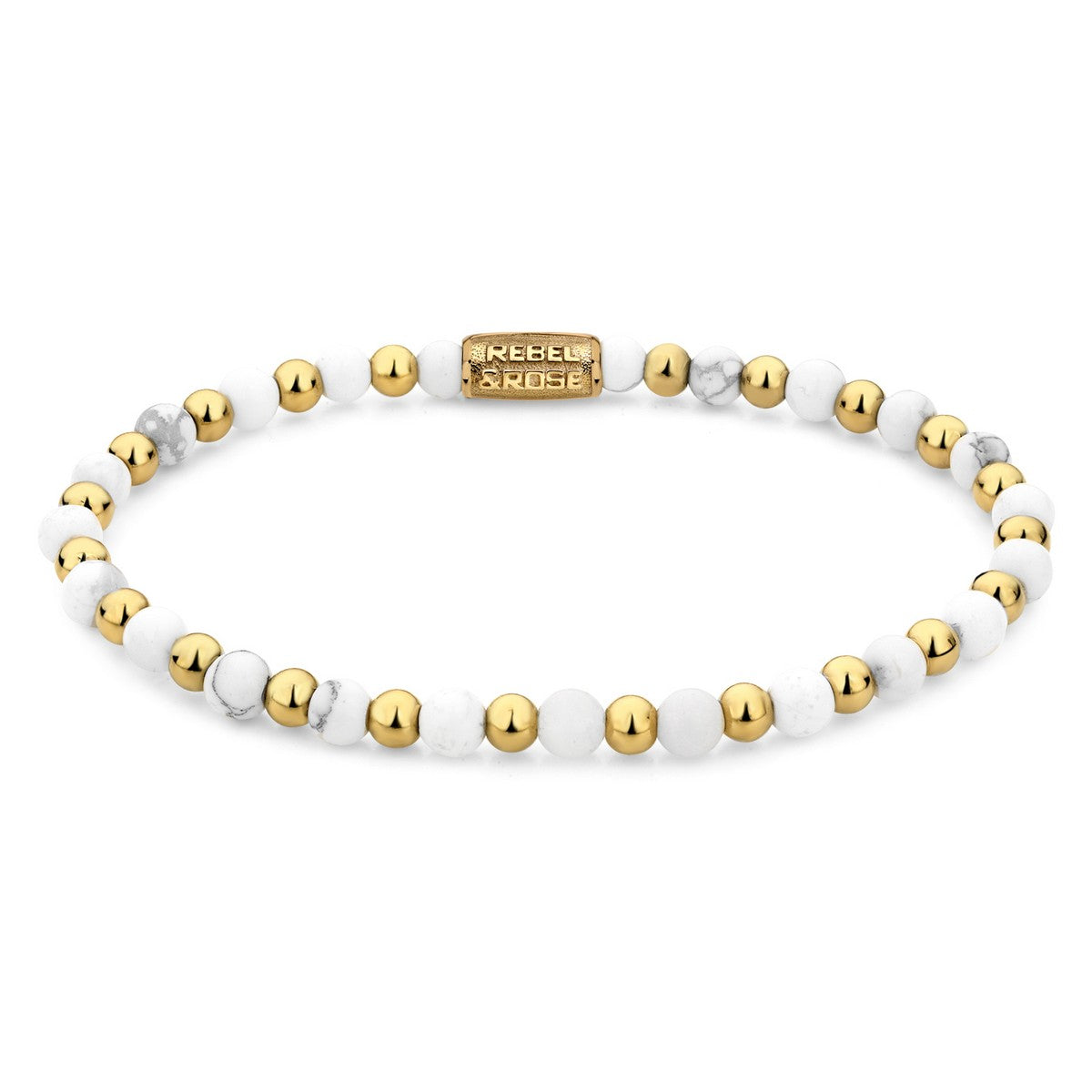 Rebel & Rose More Balls Than Most 4mm Armband RR-40113-G - Wit met grijze aders, goudkleurige stalen beads
