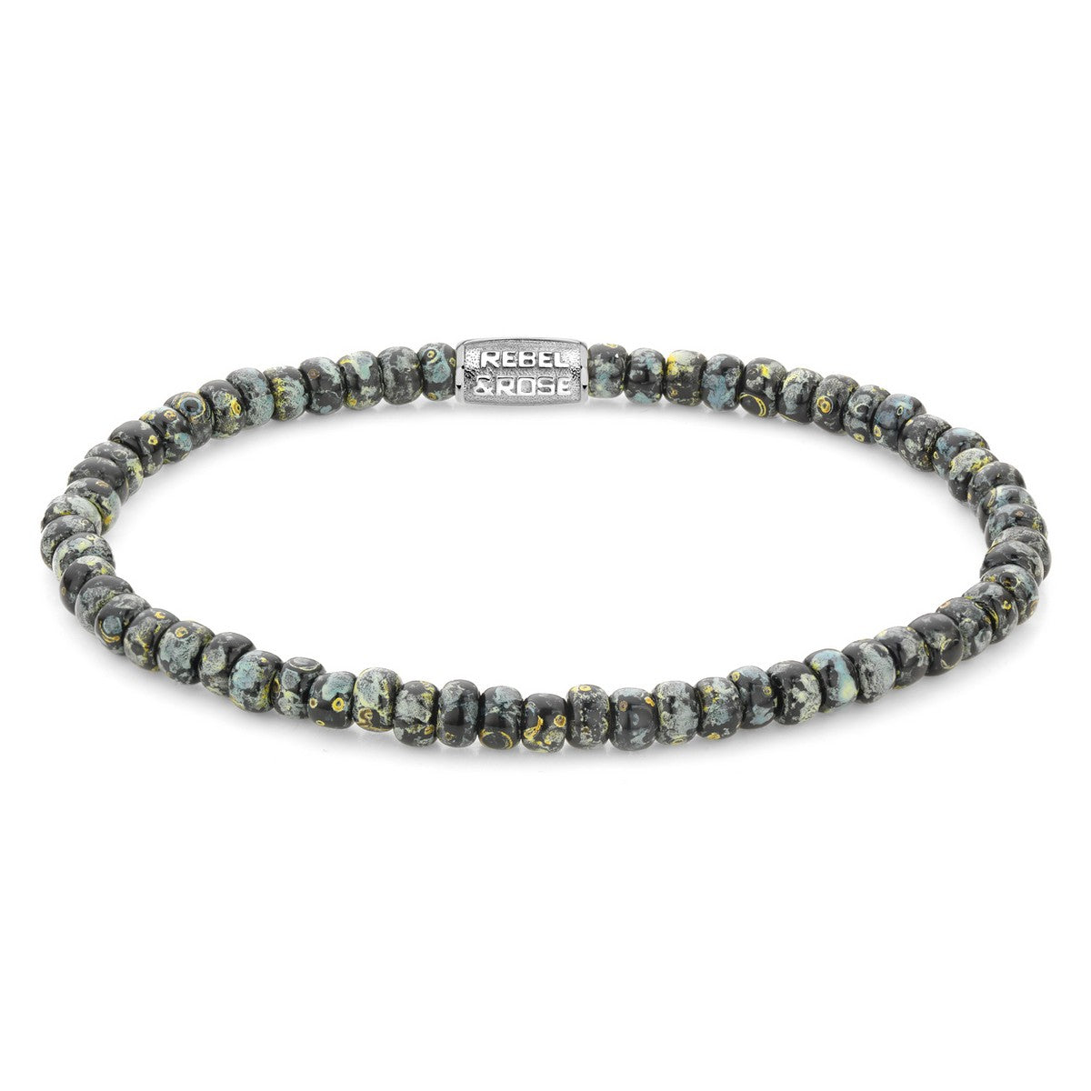 Rebel & Rose Armband Glass Rocks Black Leopard 4mm Glaskralen RR-40116-S - PansiteNederland.nl