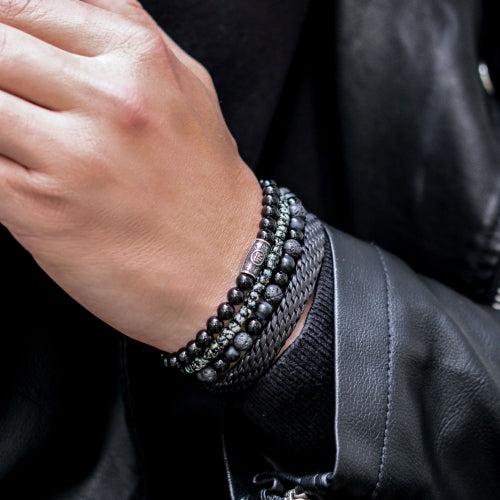 Rebel & and Rose - Armband - Black Rocks - All-Black - 8mm - RR-80073-B Unisex - PansiteNederland.nl