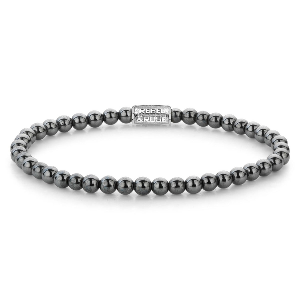 Rebel & & Rose - Armband - Grey Silver Shine Armband – 4mm Hematiet – RR-40131-S Unisex - PansiteNederland.nl