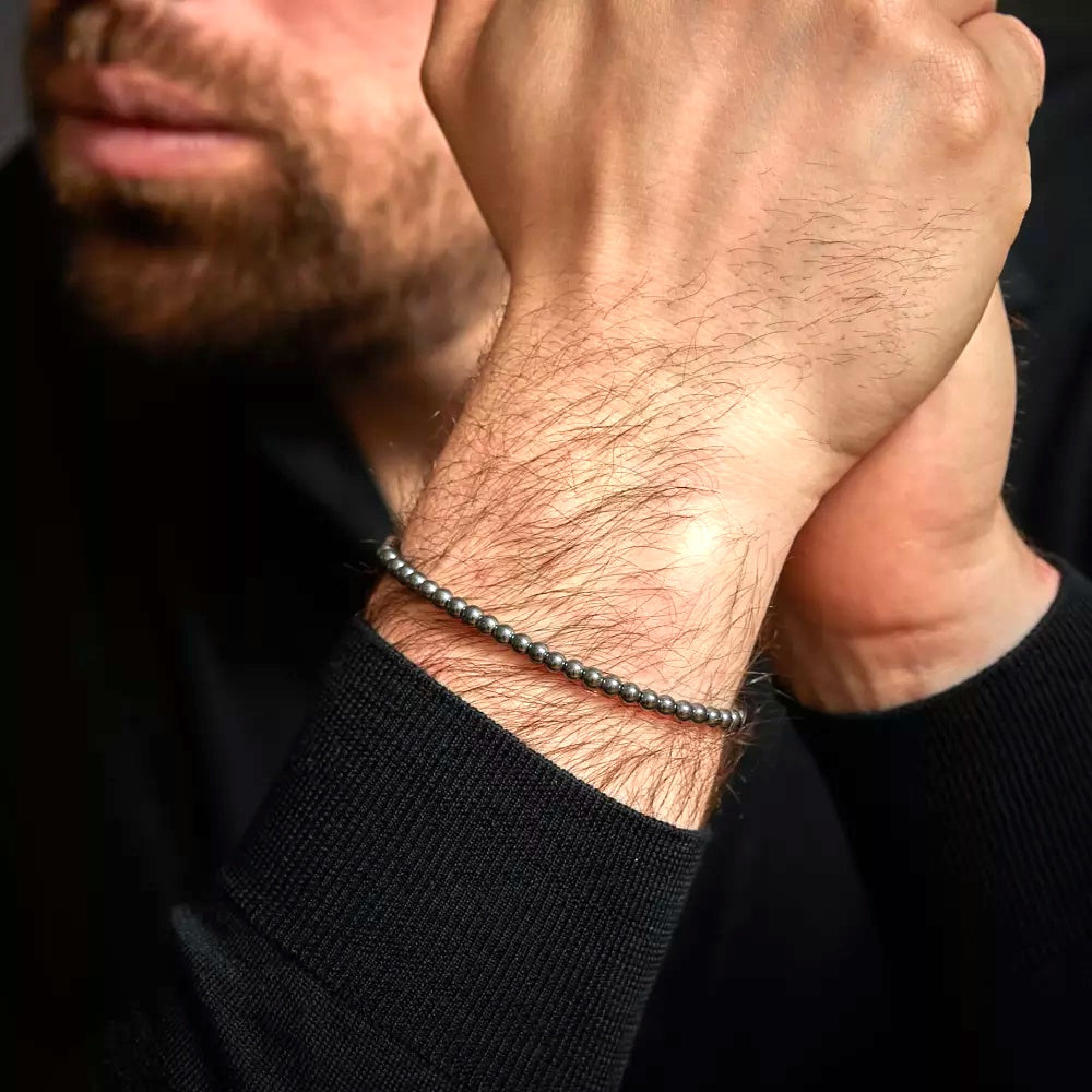 Rebel & & Rose - Armband - Grey Silver Shine Armband – 4mm Hematiet – RR-40131-S Unisex - PansiteNederland.nl