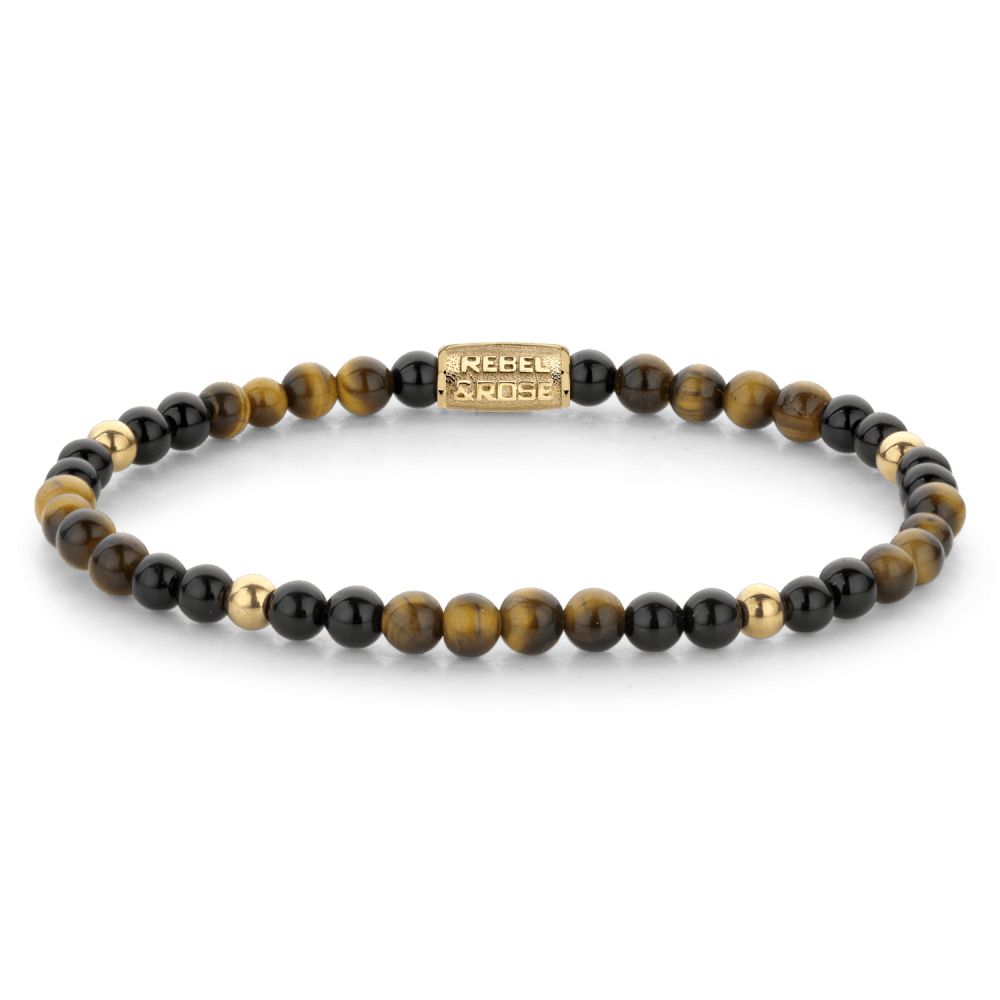 Rebel & and Rose - Armband - Mix Tiger Black - 18 ct yellow gold ionplated - 4mm Armband - RR-40133-G Dames - PansiteNederland.nl