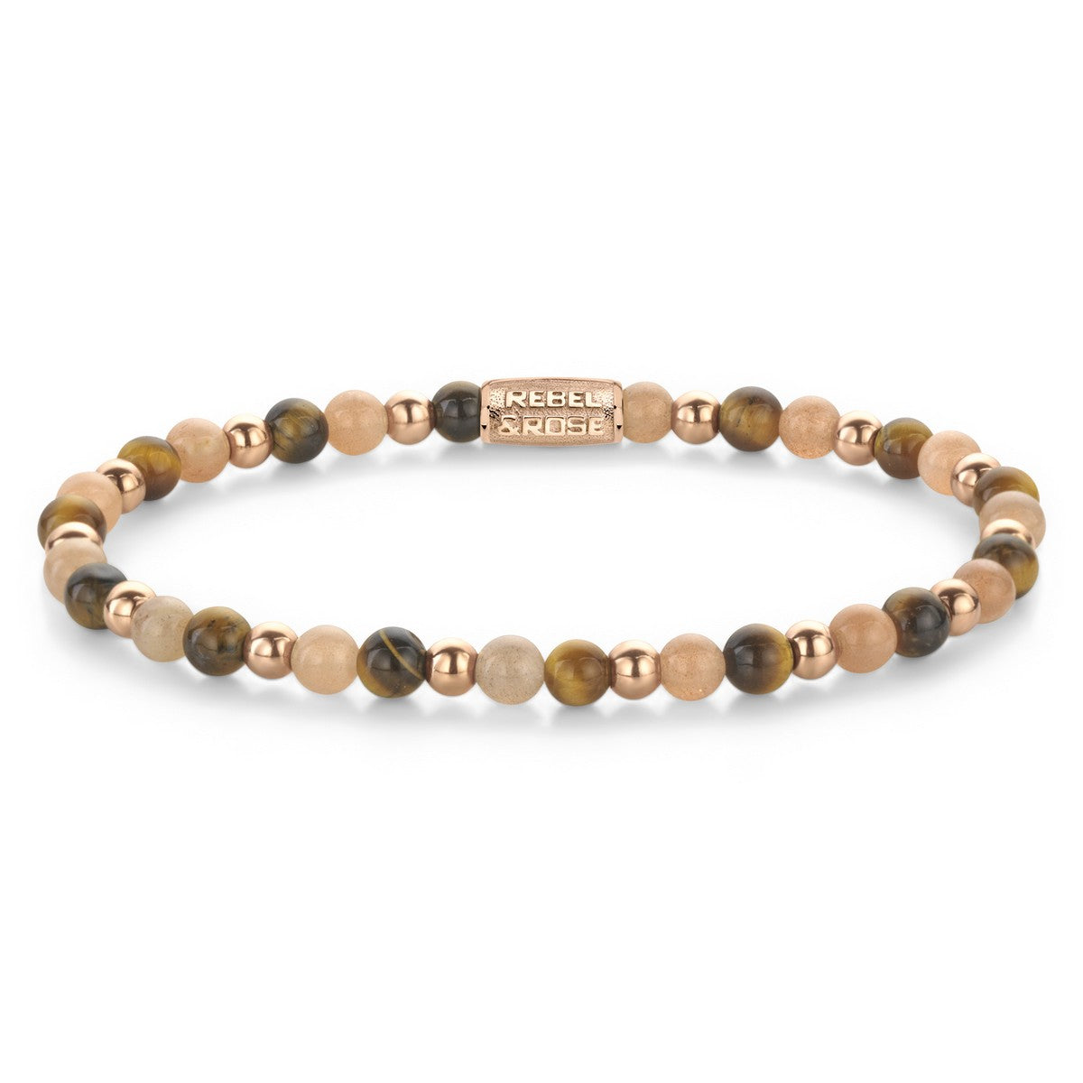 Rebel & Rose Stones Only 4mm Armband RR-40141-R - Oranje, rosegoudkleurige stalen beads, bruin