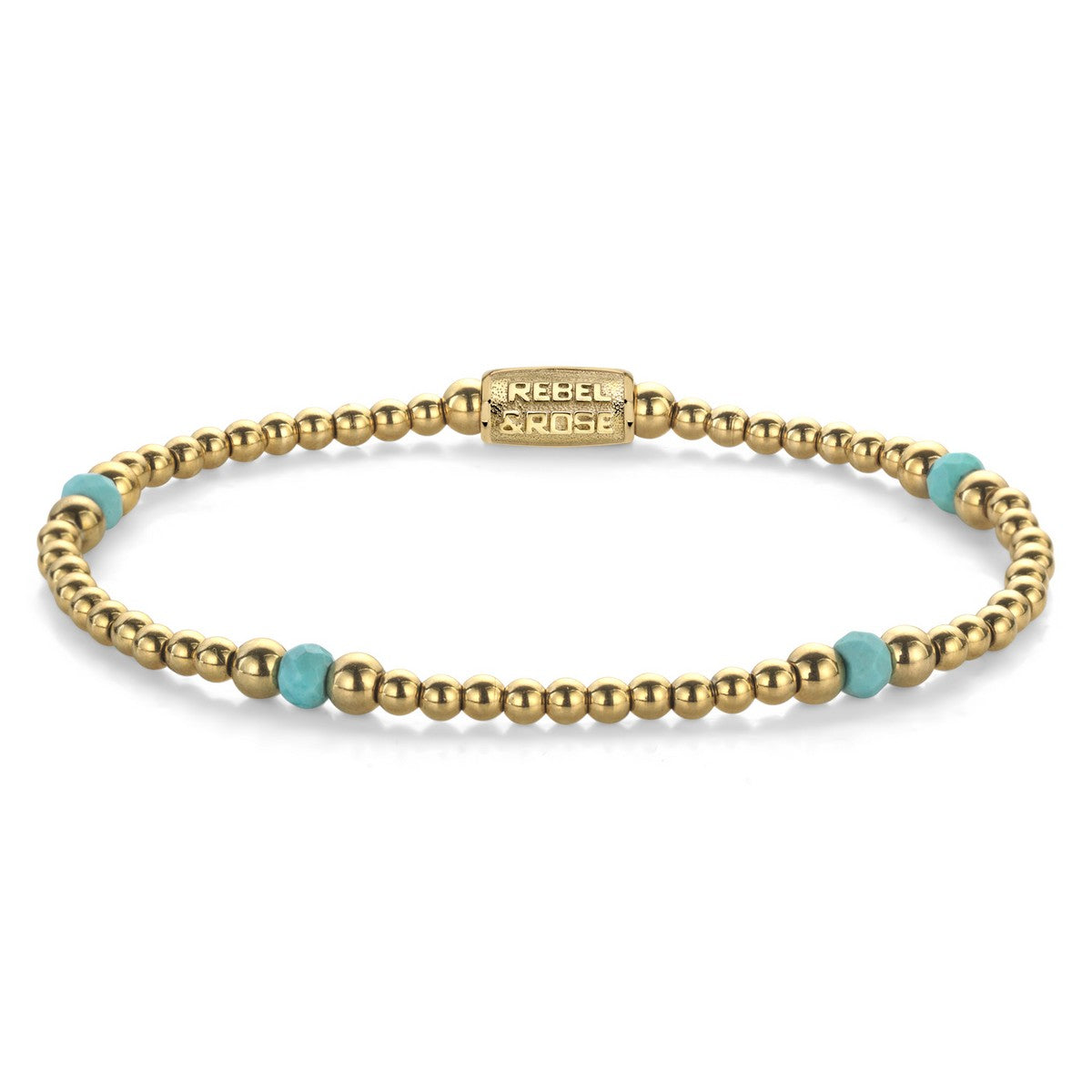 Rebel & Rose Armband Touch of Turquoise 4mm 18K Geelgoud Ionplated Unisex RR-40142-G - PansiteNederland.nl