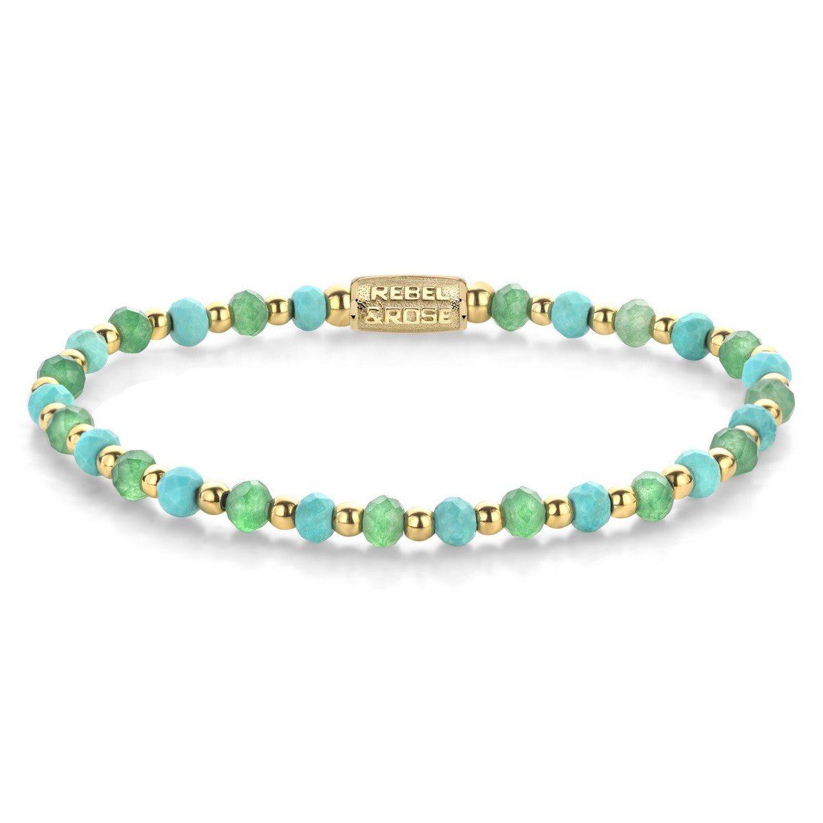 Rebel & Rose More Balls Than Most 4mm Armband RR-40143-G - Turquoise, goudkleurige stalen beads