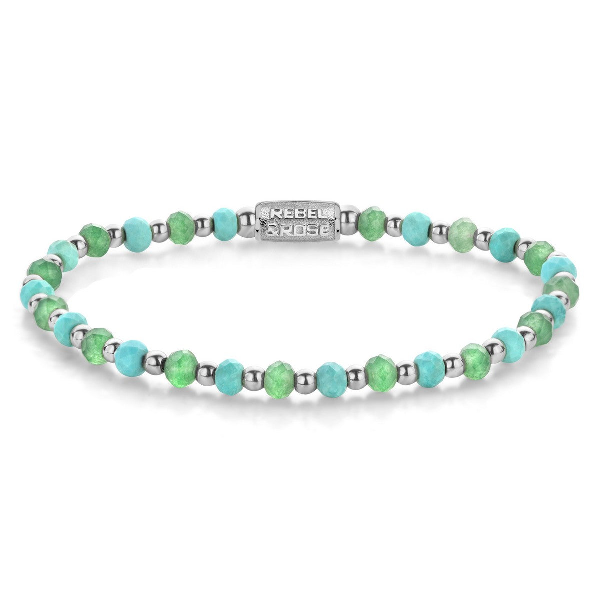 Rebel & Rose Armband Blue Green Adventure 4mm Natuursteen Unisex RR-40144-S - PansiteNederland.nl