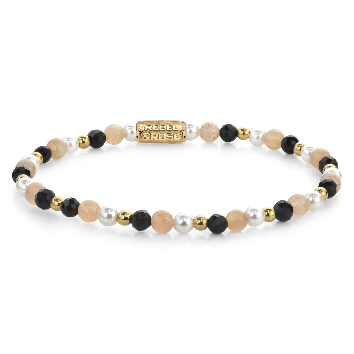 Rebel & Rose Armband Black Glam Rocks Party 4mm 18K Geelgoud Ionplated Unisex RR-40154-G - PansiteNederland.nl