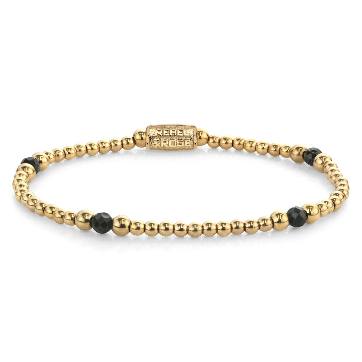 Rebel & Rose More Balls Than Most 4mm Armband RR-40155-G - Zwart, goudkleurige stalen beads