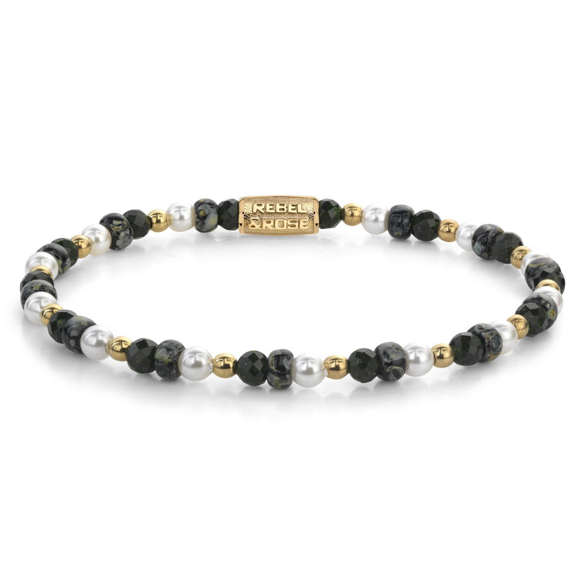 Rebel & Rose Armband Green Glam Rocks Party 4mm 18K Geelgoud Ionplated Unisex RR-40158-G - PansiteNederland.nl