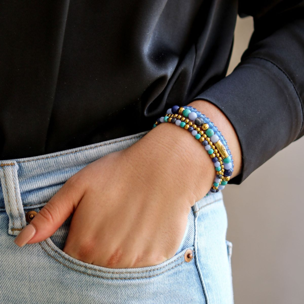 Rebel & Rose More Balls Than Most 6mm Armband RR-60043-G – Blauw, lila, turkoois en geelgoud