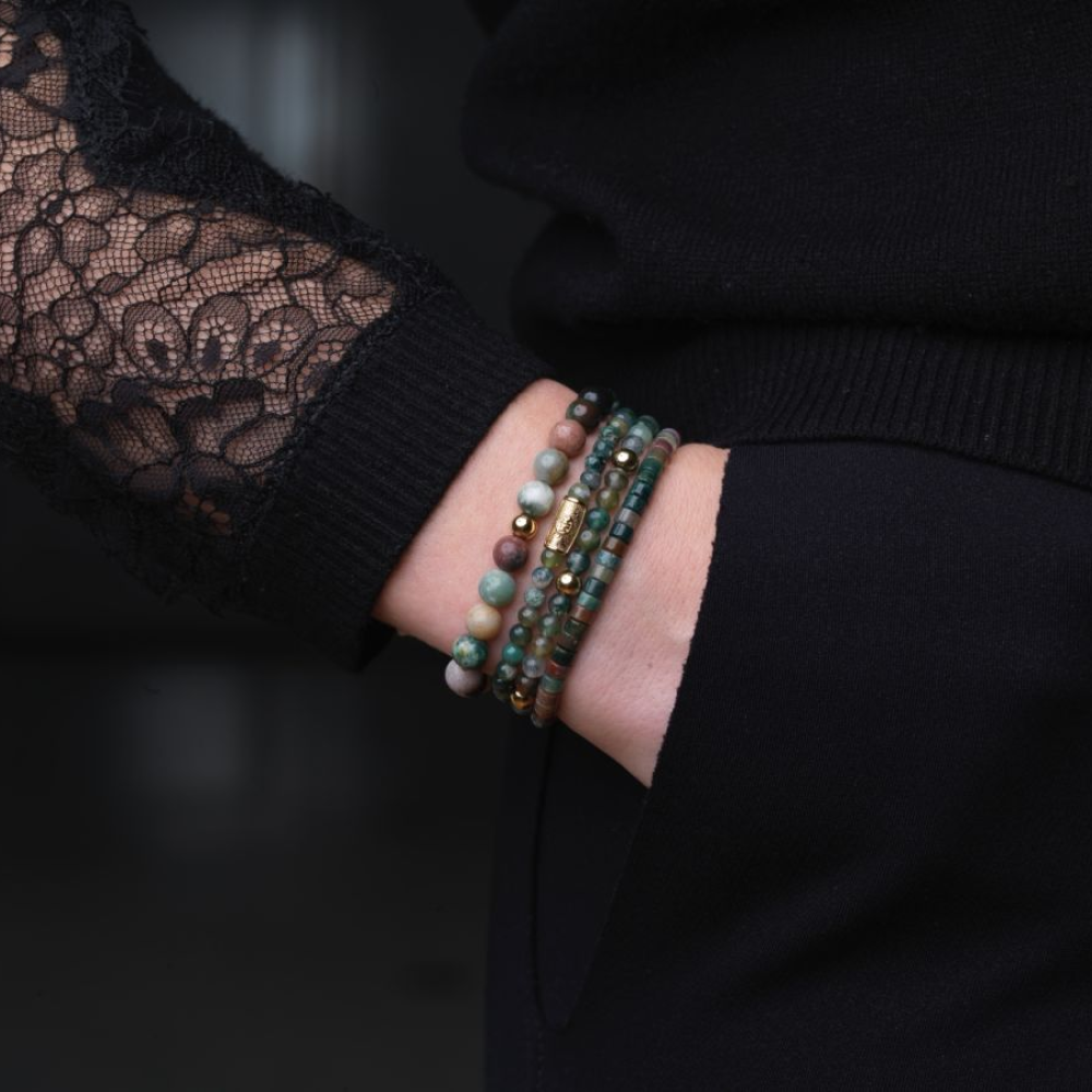 Rebel & Rose More Balls Than Most 6mm Armband RR-60077-G – Groen/bruin/geelgoud