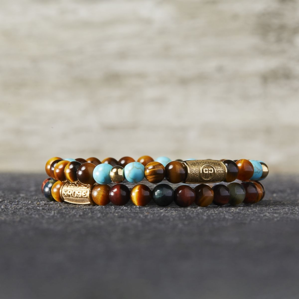 Rebel & Rose More Balls Than Most 6mm Armband RR-60104-G – Bruin/Turquoise/Goud-kleur