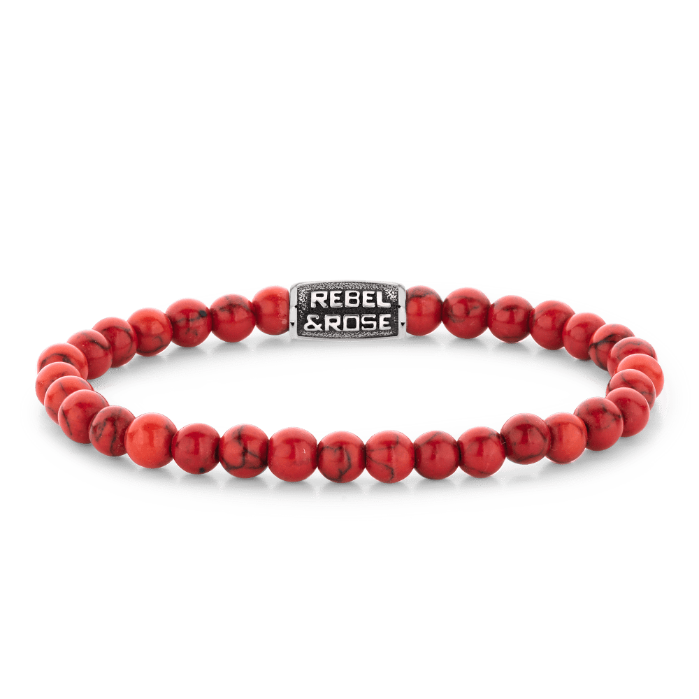 Rebel & Rose Armband Red Delight Vintage 6mm Natuursteen Unisex RR-60118-V - PansiteNederland.nl