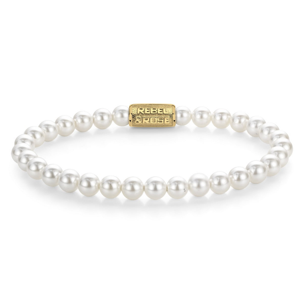 Rebel & Rose Stones Only 6mm Armband RR-60135-G - Witte parels