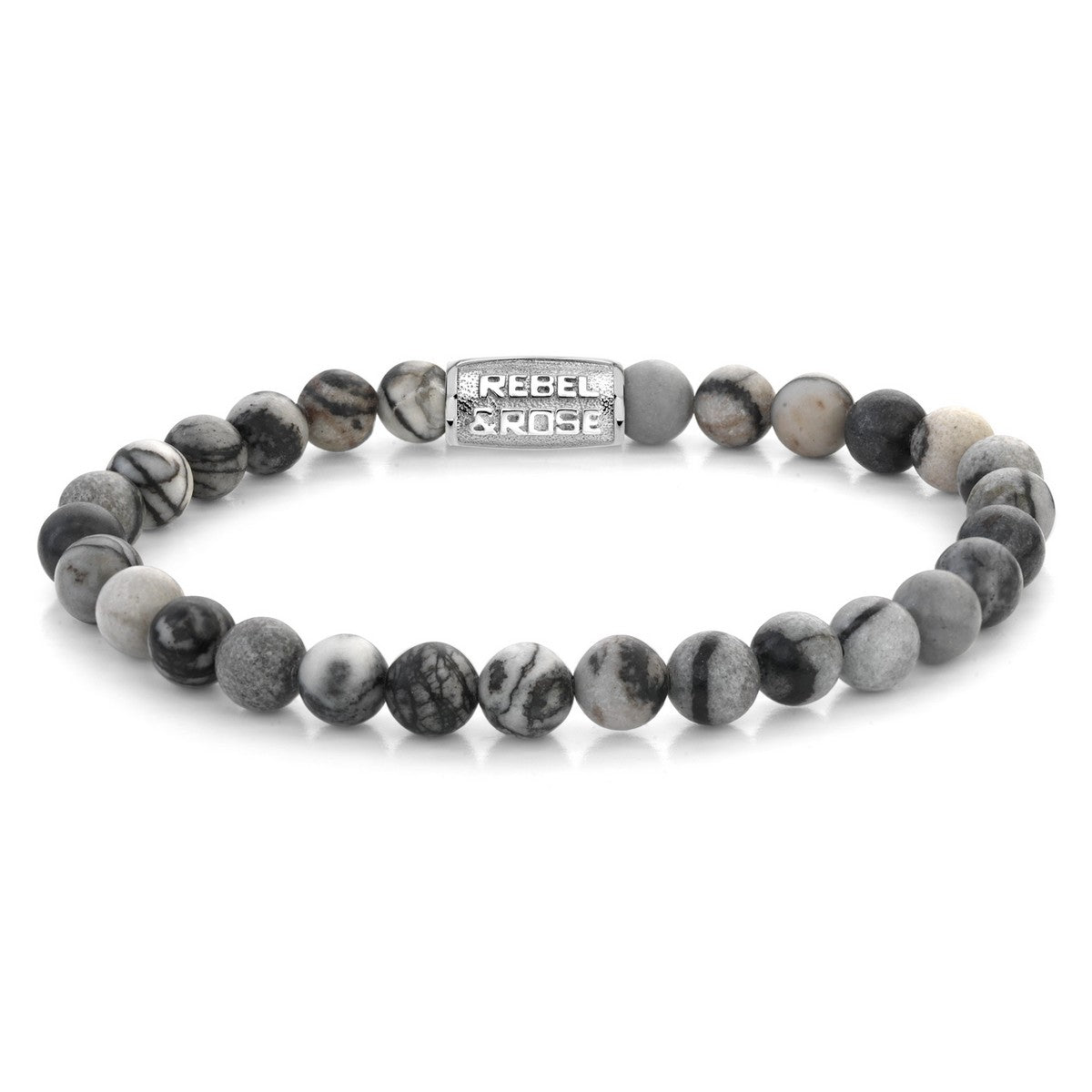 Rebel & Rose Armband Black Wolf 6mm Natuursteen RR-60140-S - PansiteNederland.nl