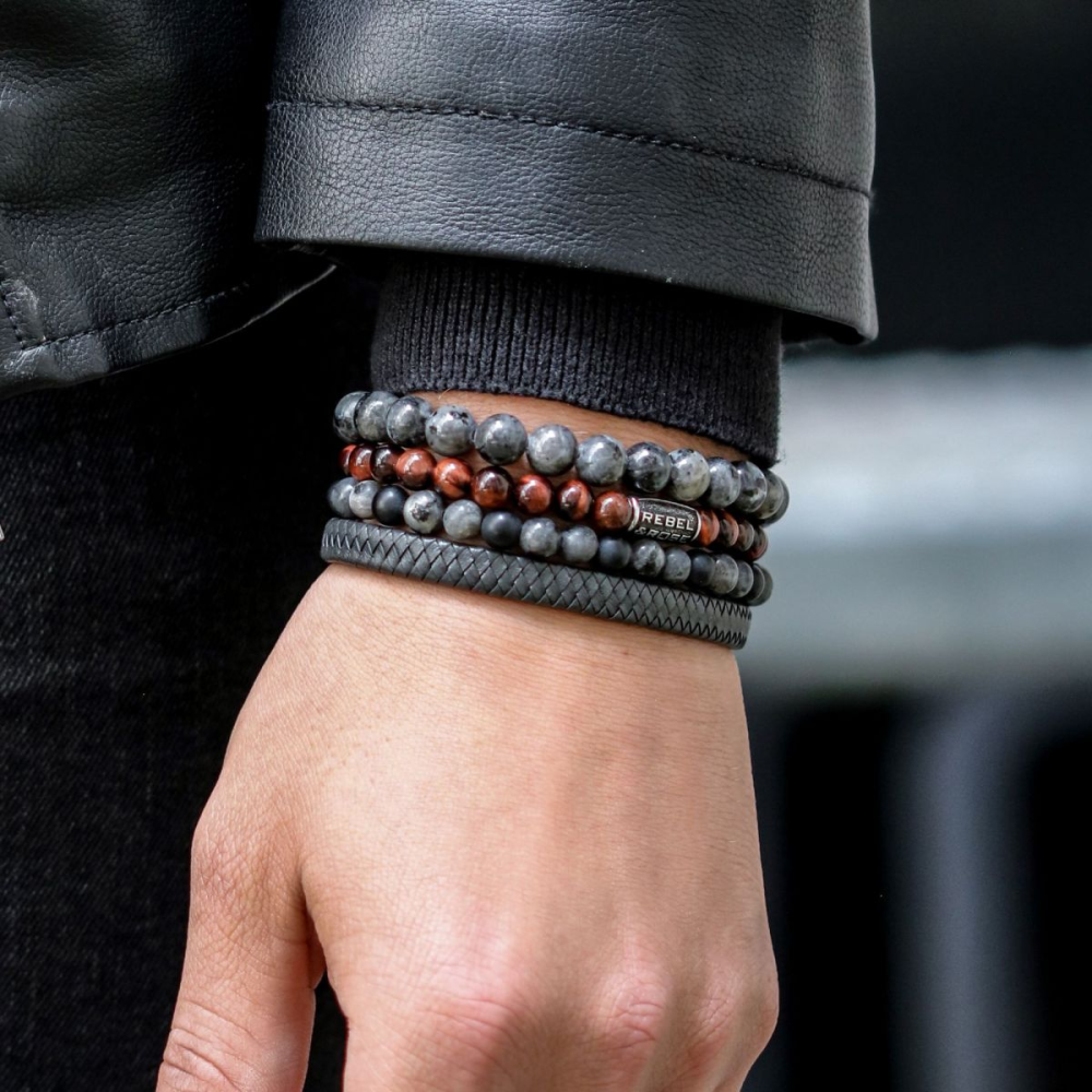 Rebel & Rose Stones Only 8mm Armband RR-80026-S – Grijs met zwarte aders