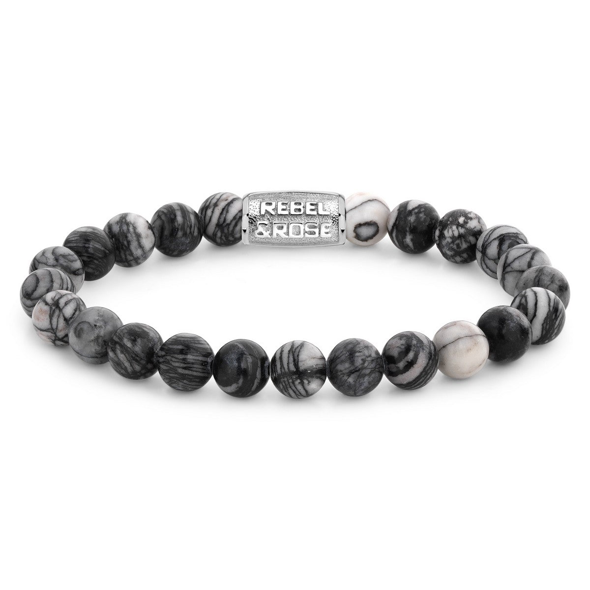 Rebel & Rose Armband Black Wolf 8mm Natuursteen RR-80032-S - PansiteNederland.nl