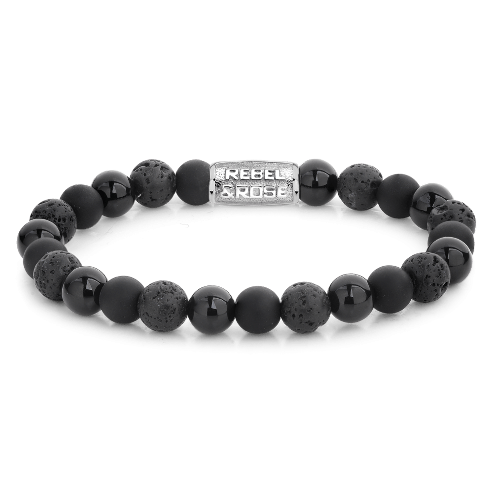 Rebel & and Rose - Armband - Black Rocks - 8mm - RR-80041-S Unisex - PansiteNederland.nl