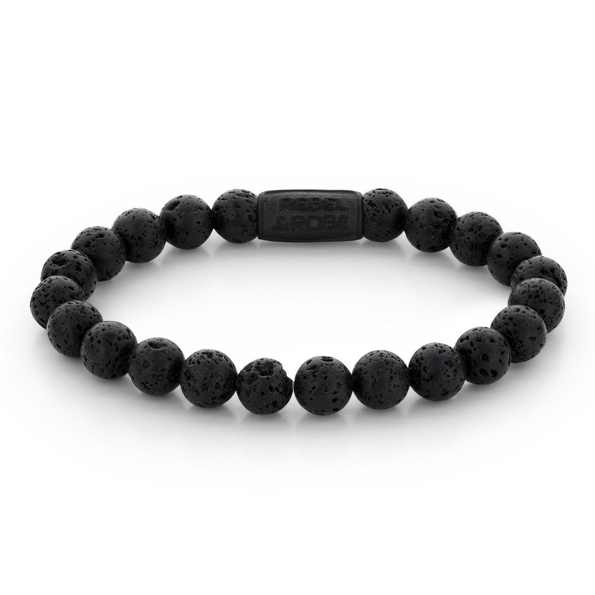 Rebel & Rose Armband Blackoon All-Black 8mm Natuursteen Unisex RR-80071-B - PansiteNederland.nl