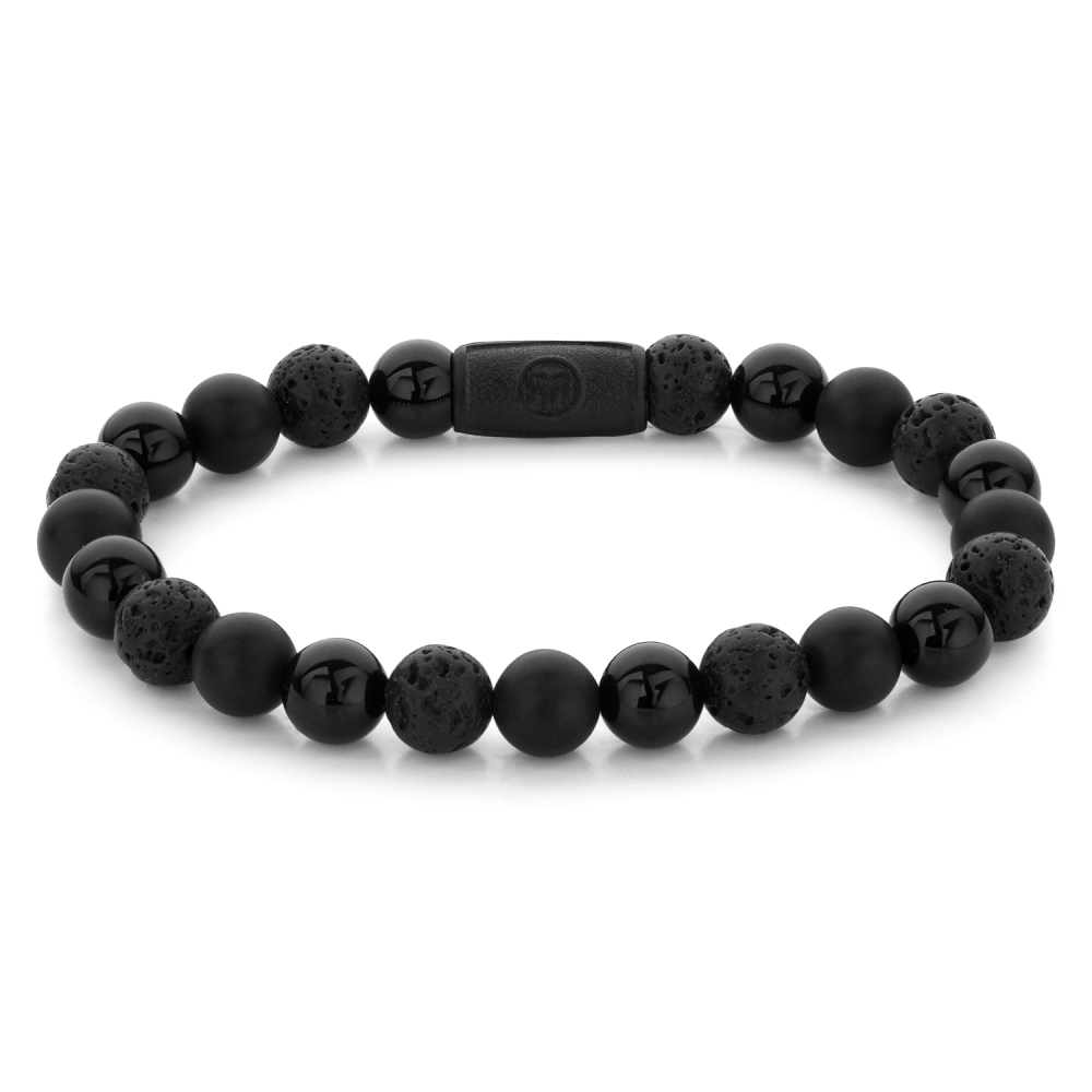 Rebel & and Rose - Armband - Black Rocks - All-Black - 8mm - RR-80073-B Unisex - PansiteNederland.nl