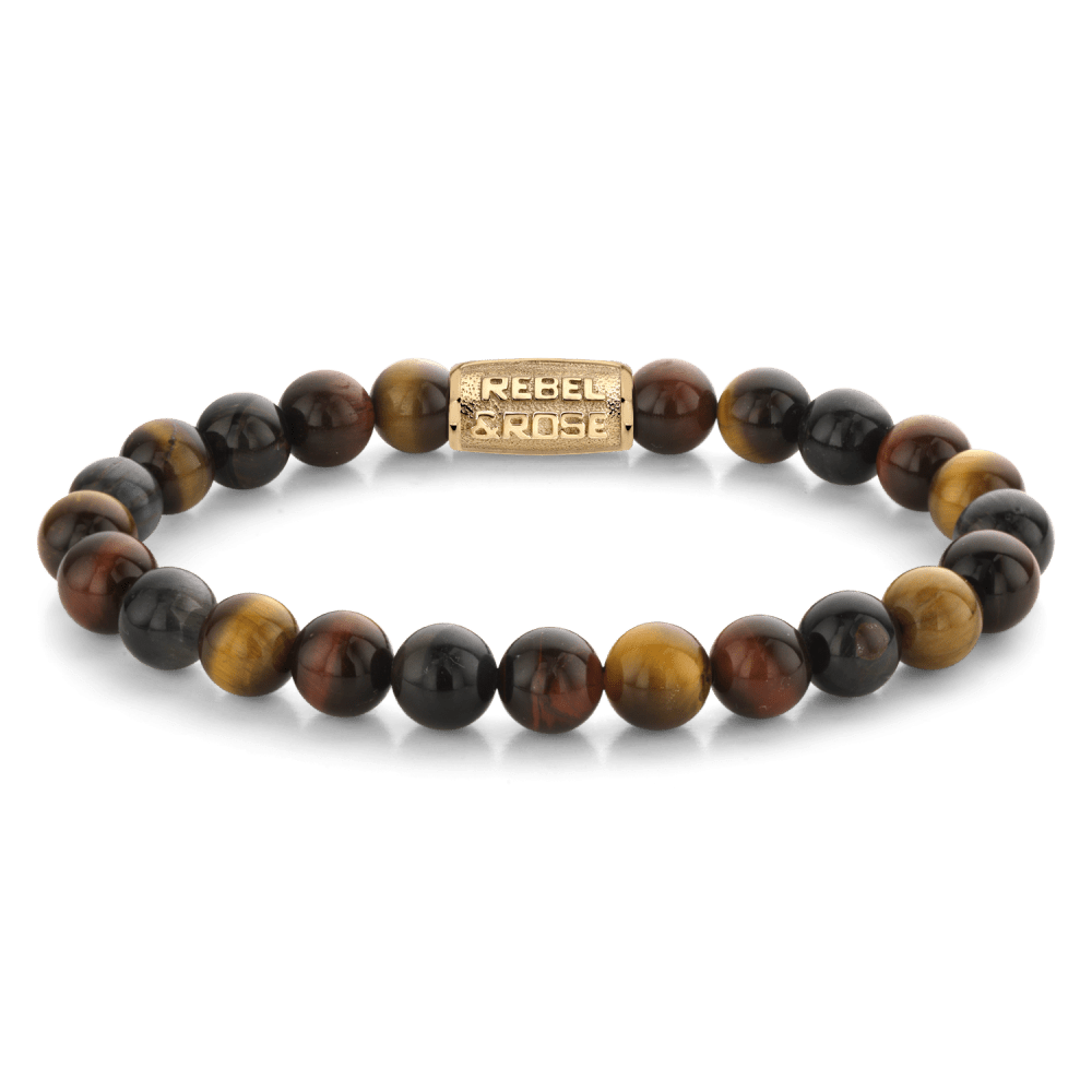 Rebel & and Rose - Armband - Who's afraid of the Tiger Gold - 8mm Armband - RR-80088-G Heren - PansiteNederland.nl