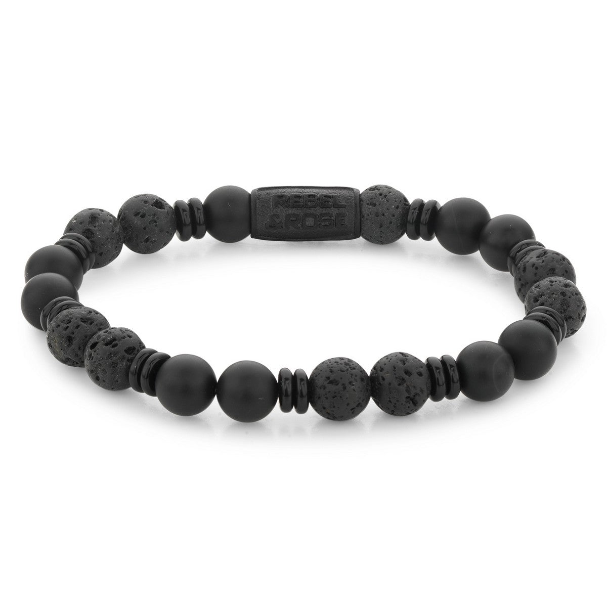 Rebel & Rose Armband Variations Black 8mm Natuursteen RR-80093-B - PansiteNederland.nl