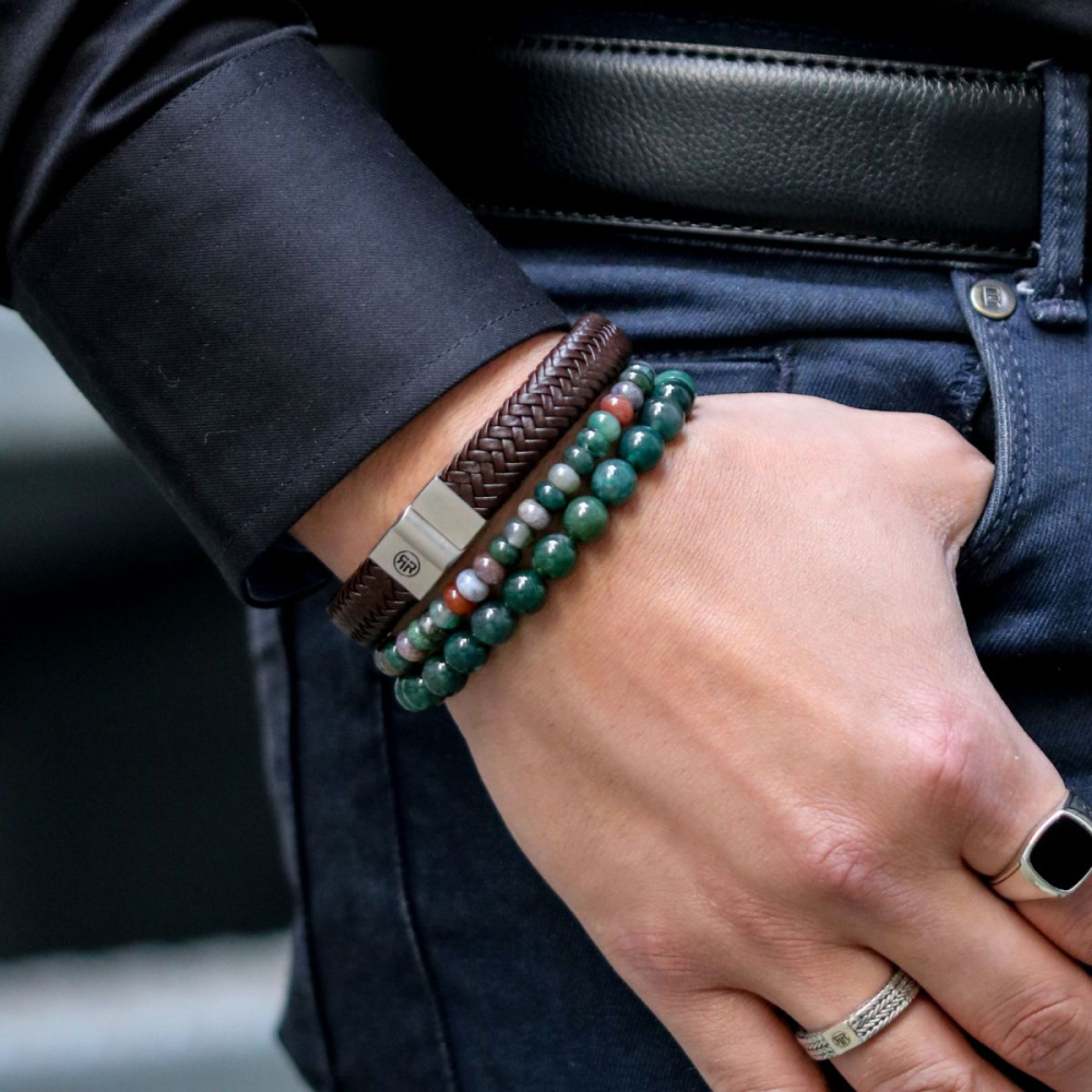Rebel & Rose Stones Only 8mm Armband RR-80098-V – mosgroen deels doorzichtig