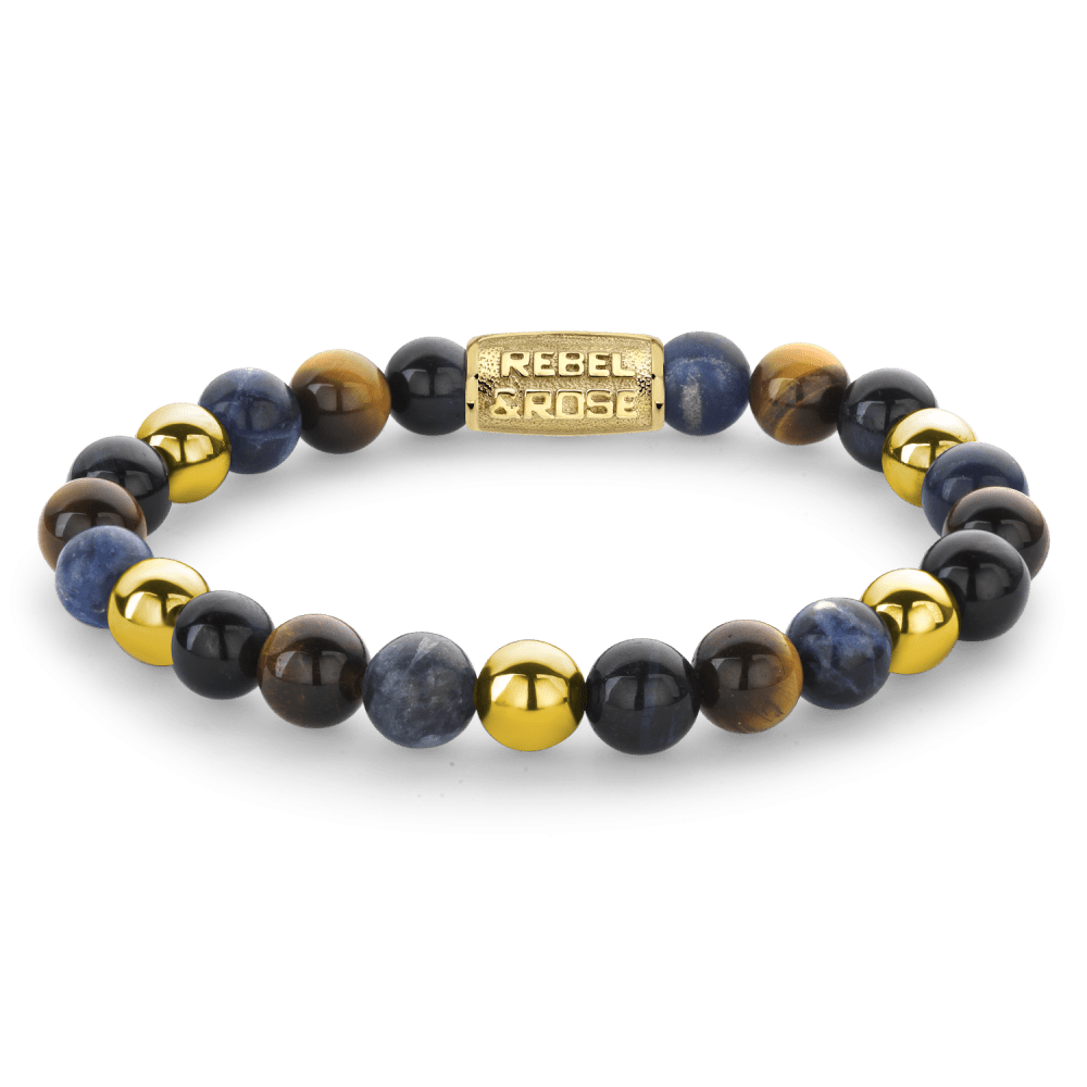 Rebel & and Rose - Armband - Blue Rain Gold - 8mm - RR-80101-G Unisex - PansiteNederland.nl