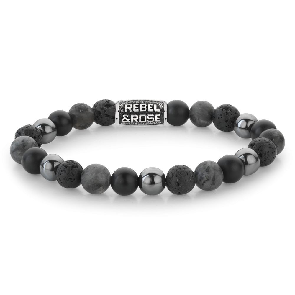 Rebel & Rose - Armband Grey Rocks Vintage - 8mm RR-80105-V - PansiteNederland.nl