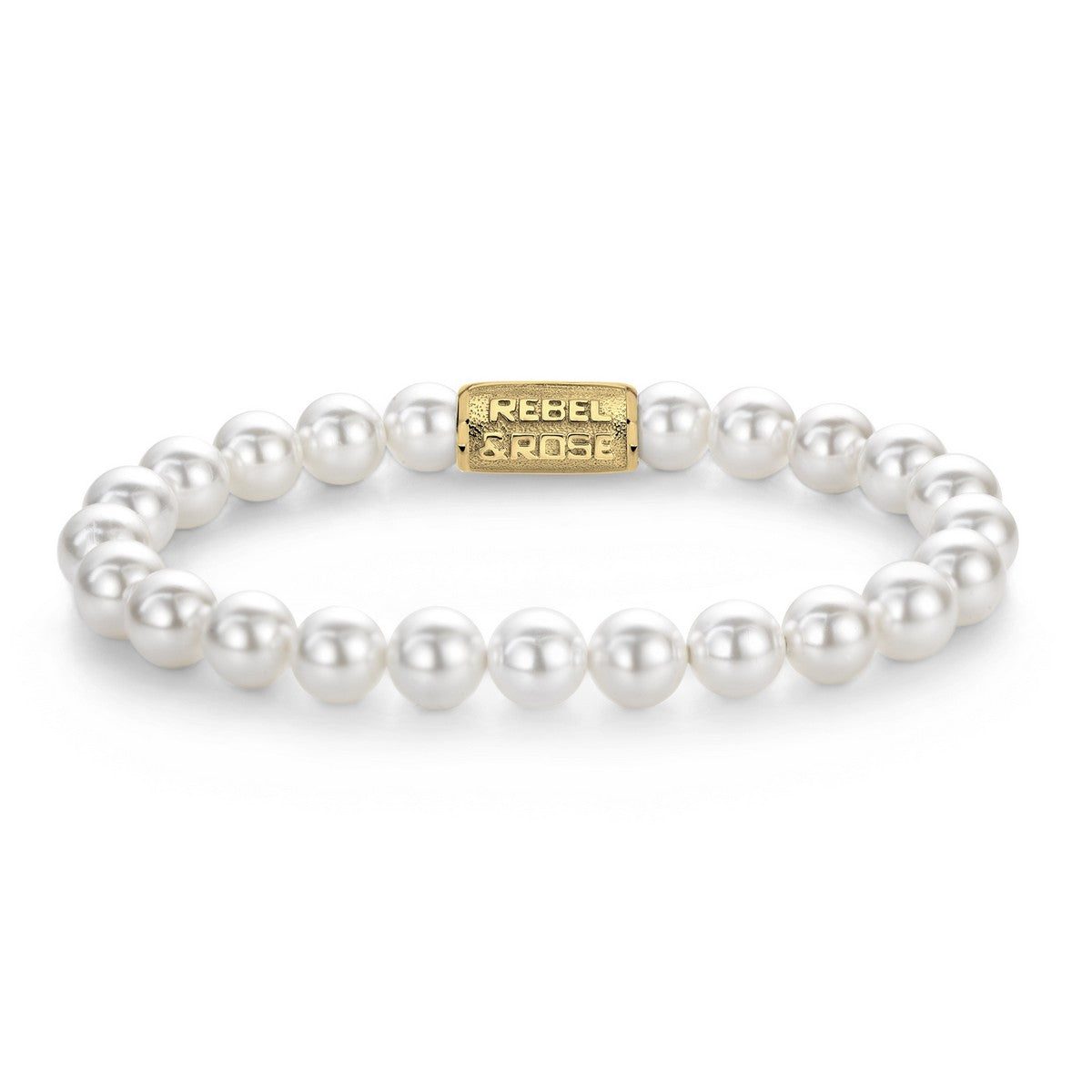 Rebel & Rose Armband Pearl Gem Gold 8mm Natuursteen Unisex RR-80111-G - PansiteNederland.nl
