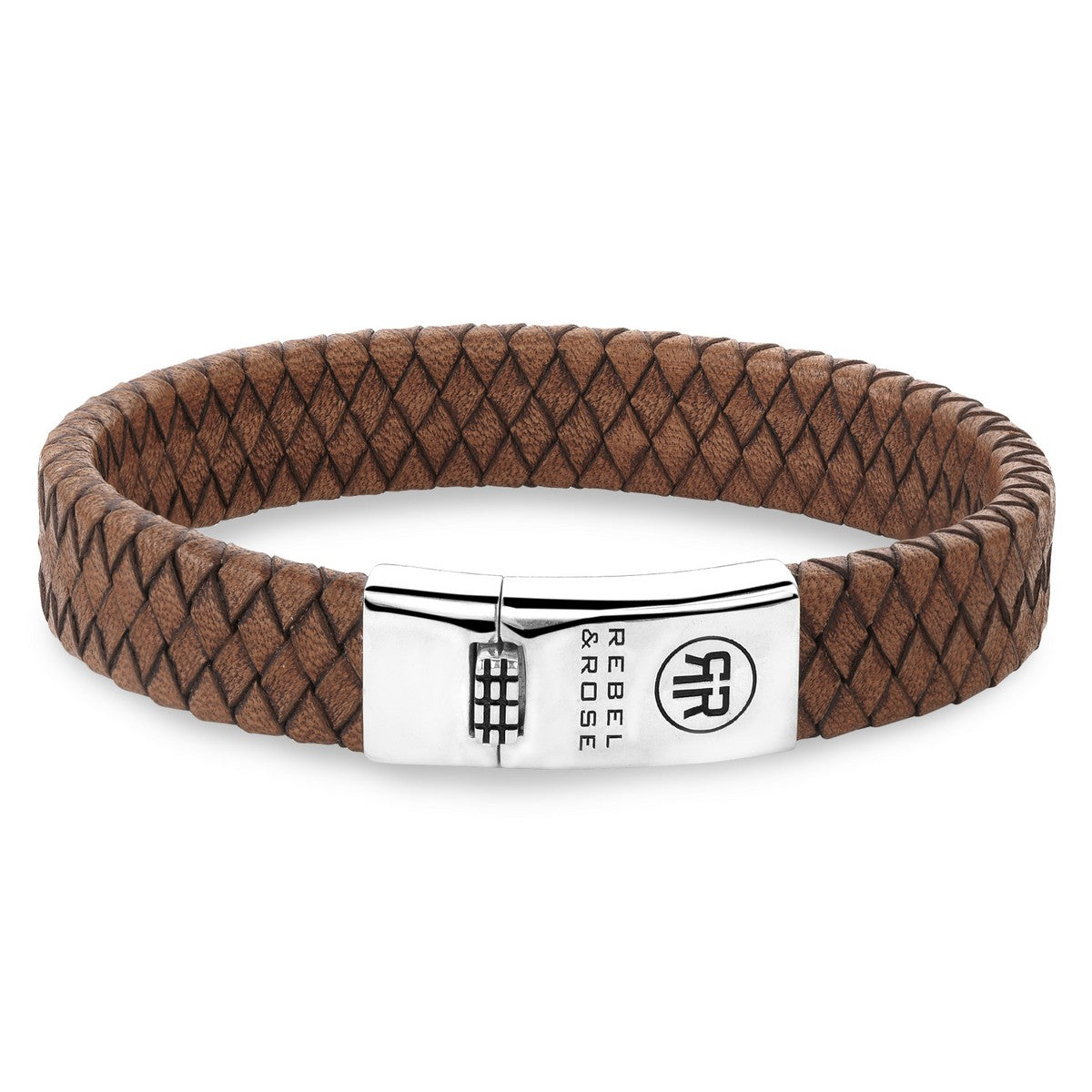 Rebel & and Rose - Armband - Braided Flat 925 Cognac - RR-L0157-S Heren - PansiteNederland.nl