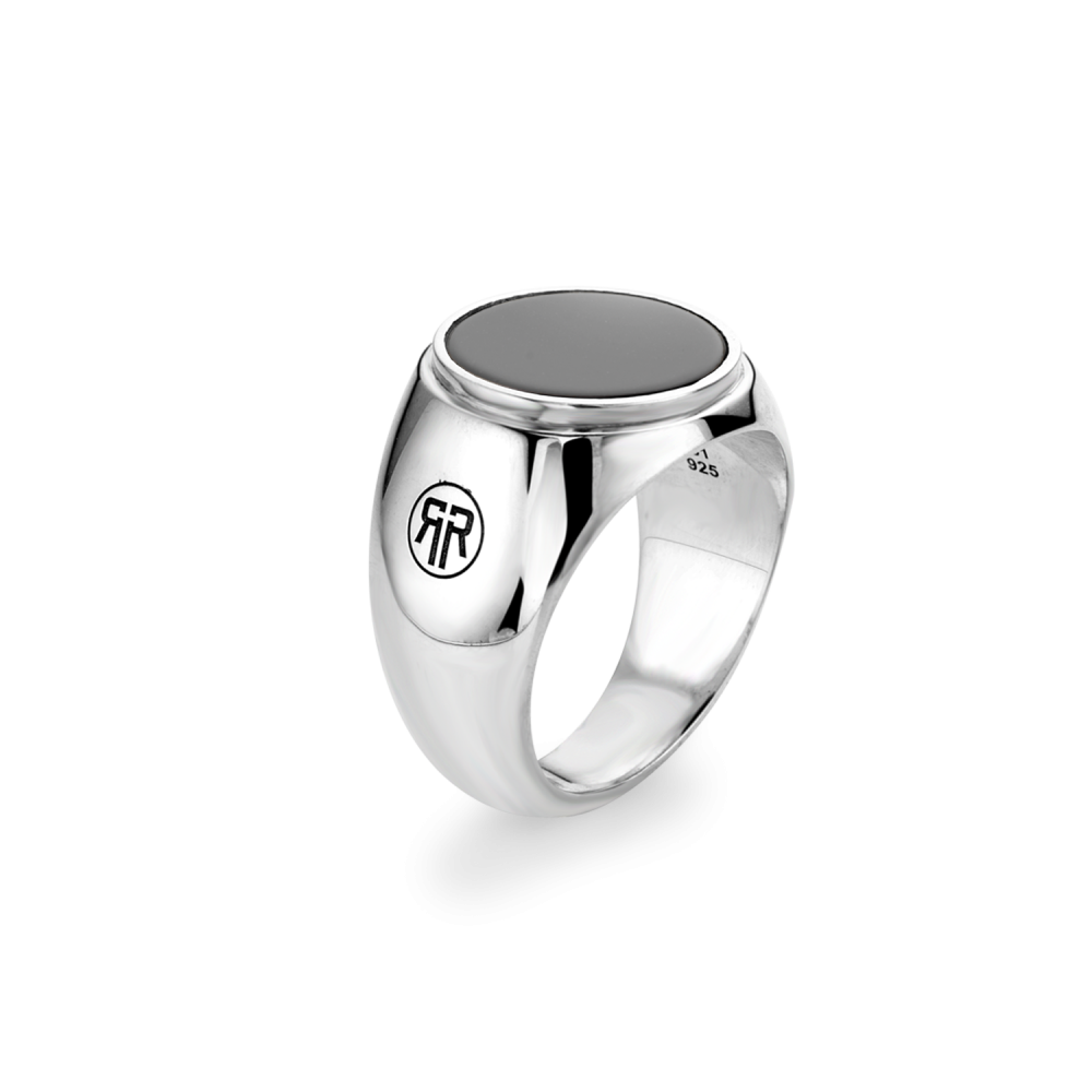 Rebel & Rose Ring Round Onyx Lowneck - RR-RG028-S - PansiteNederland.nl