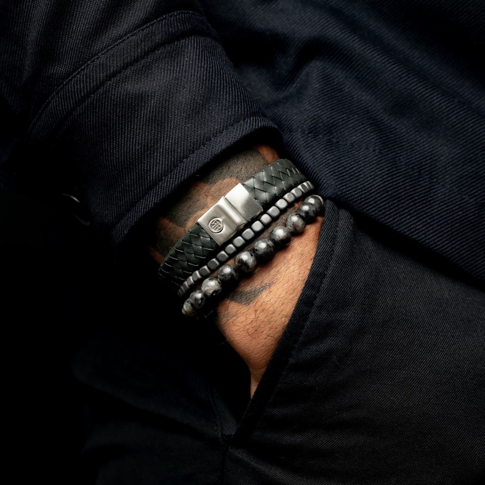 Rebel & Rose Full Metal Leather 12mm Armband RR-M0046-S – Grijs