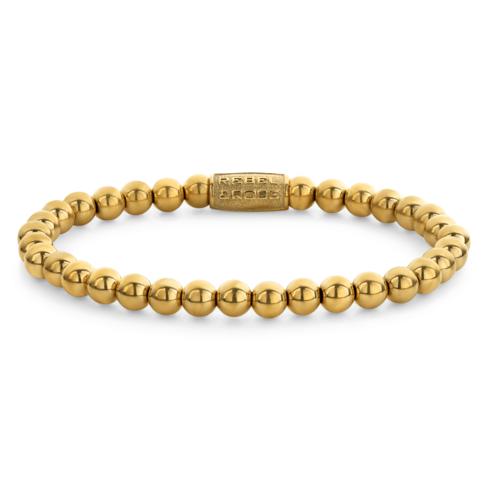 Rebel & & Rose - Armband -  Yellow Gold Rocks - handmade - 6mm RR-60143-G - PansiteNederland.nl