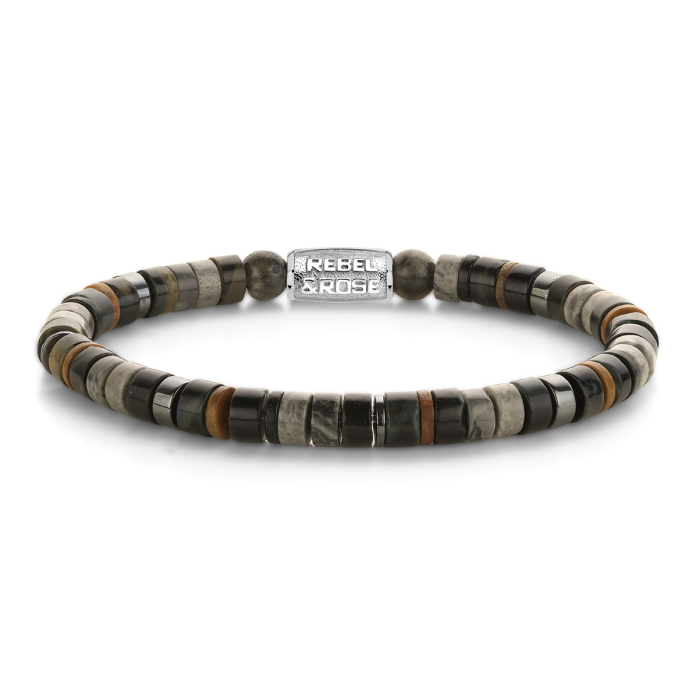 Rebel & Rose No Balls Please 6mm Armband RR-60159-S - Bruin/Grijs