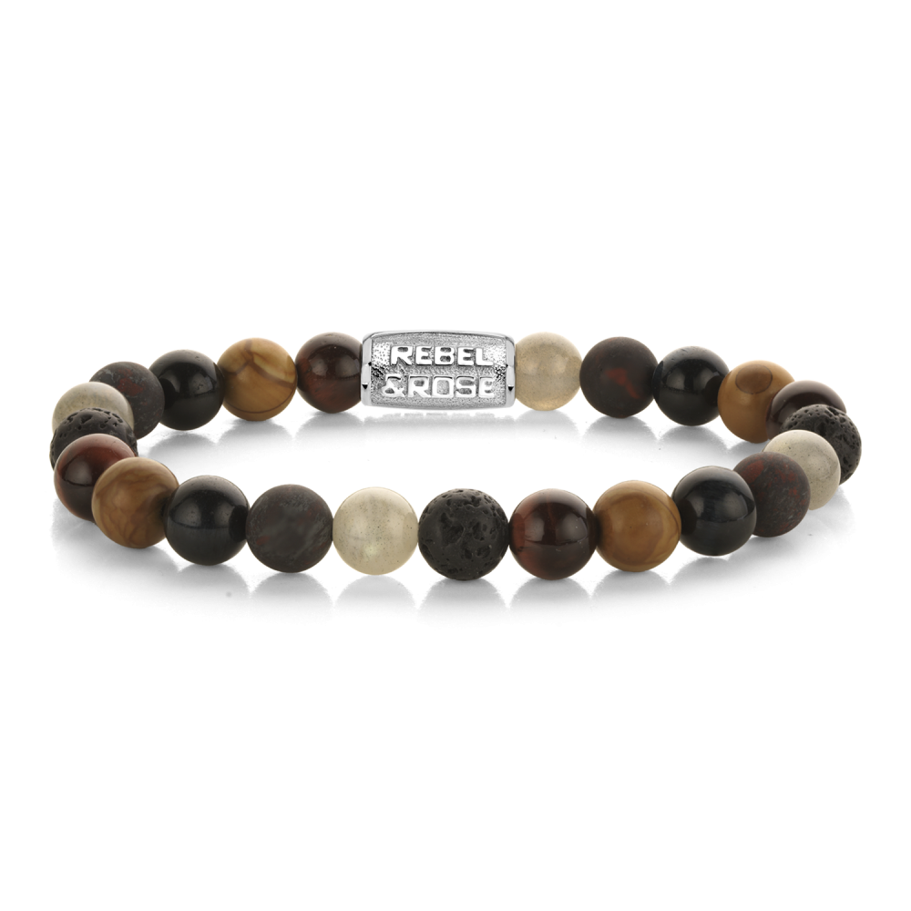 Rebel & Rose Stones Only 8mm Armband RR-80131-S - Bruin/Multi-kleuren